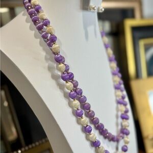 Vintage Lilac Purple and Gold Tone Silk Thread Hand Wrapped Beaded Necklace